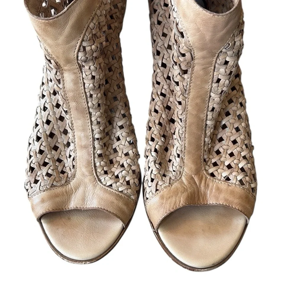 Lavorazione Artigiana Sundance Casta Woven Tan Leather Open Toe Ankle Boots  10 - Picture 6 of 13